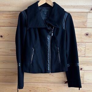 GUESS Women's Black Leather-Trim Jacket
